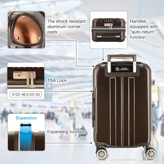 LEGEND WALKER Hardside Expandable Zipper Luggage, ChampagneGold, 5122-48-CGD - Image 3