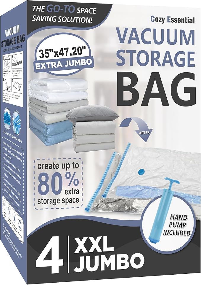 4 Pack XXL Jumbo Vacuum Storage Bags, Extra Large Vacuum Seal Bags by CozyEssential