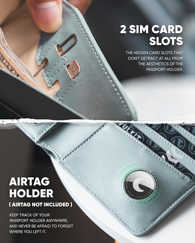 VULKIT Passport Holder with Airtag Holder RFID Blocking Passport Wallet Travel - Image 5