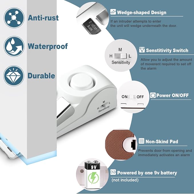 Fuers Portable Door Lock & Door Stop Alarm, Dual Protection Home Security Door - Image 4