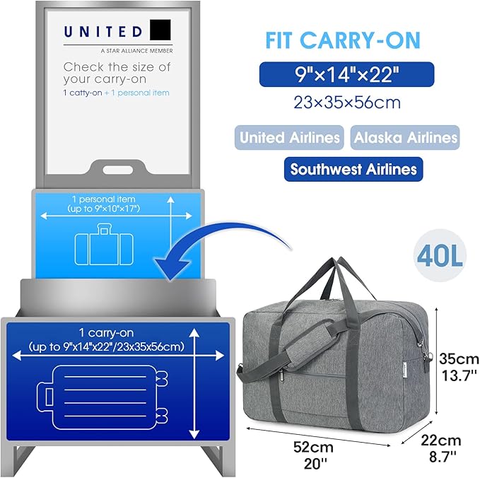Narwey Foldable Carry on Luggage 22x14x9 Airline Approved Duffle Bag - Image 2