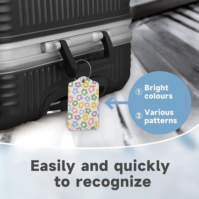 2 Pack Luggage Tag for Suitcase, Vintage Groovy Flower Leather Bag Tags - Image 4