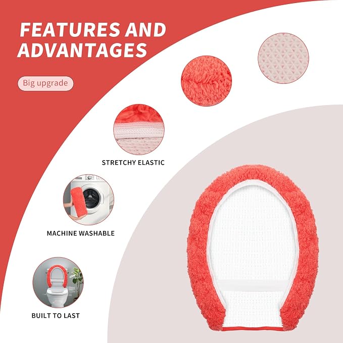 Microfiber Elongated Toilet Seat Cover 19.5"x 15" Machine Washable Solid Toilet - Image 4