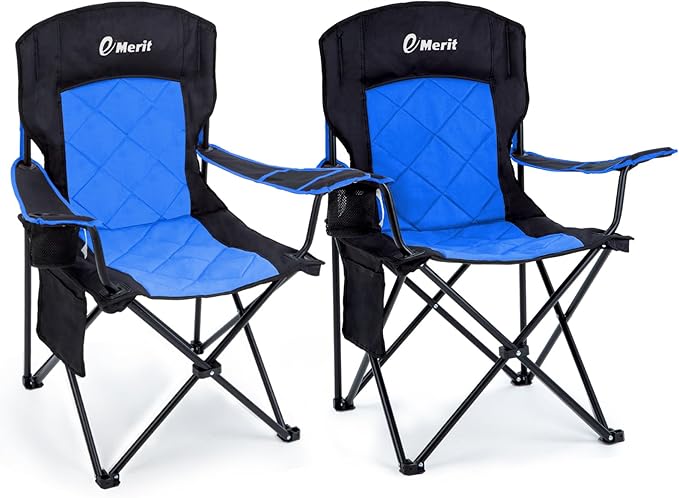 EMERIT 2 Pack Oversized Padded Camping Chair, 350LB Heavy Duty Quad Fold Chair by eMERIT