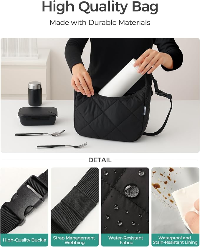 Insulated Lunch Bag for Women, Quilted Reusable Lunch Box - Image 6