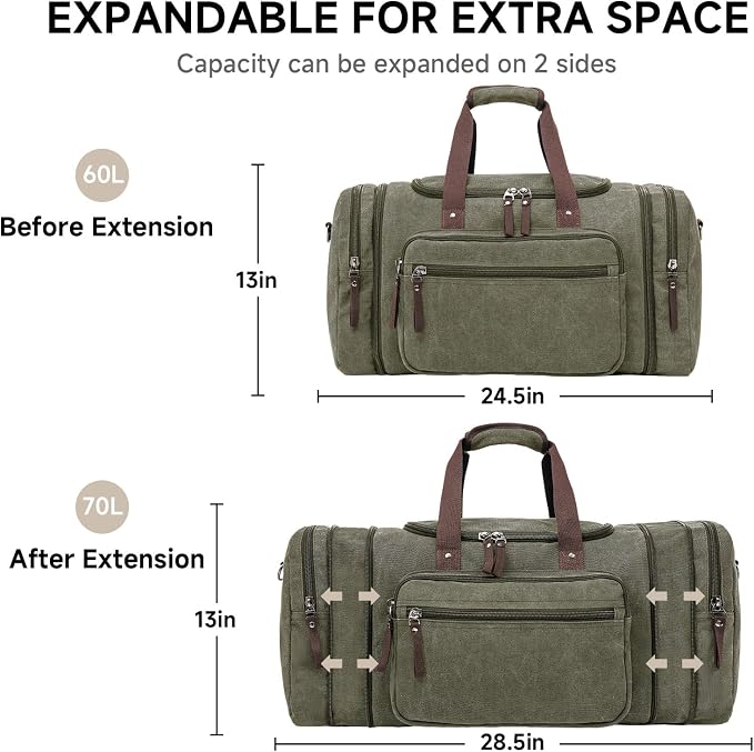 Canvas Expandable Duffle Bag for Men Traveling, Luggage Travel Bag Weekender - Image 6