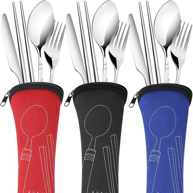 6 Pack Reusable Flatware Sets Knife, Chopsticks - Image 2