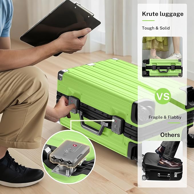 Krute Checked Aluminum Frame Suitcase 24 Inch Zipperless Luggages Hardside PC - Image 5