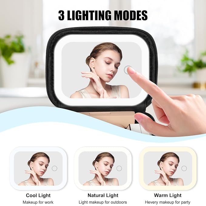 Relavel Mini Makeup Bag with Led Mirror, Small Cosmetic Bag with 3 Light Modes - Image 4