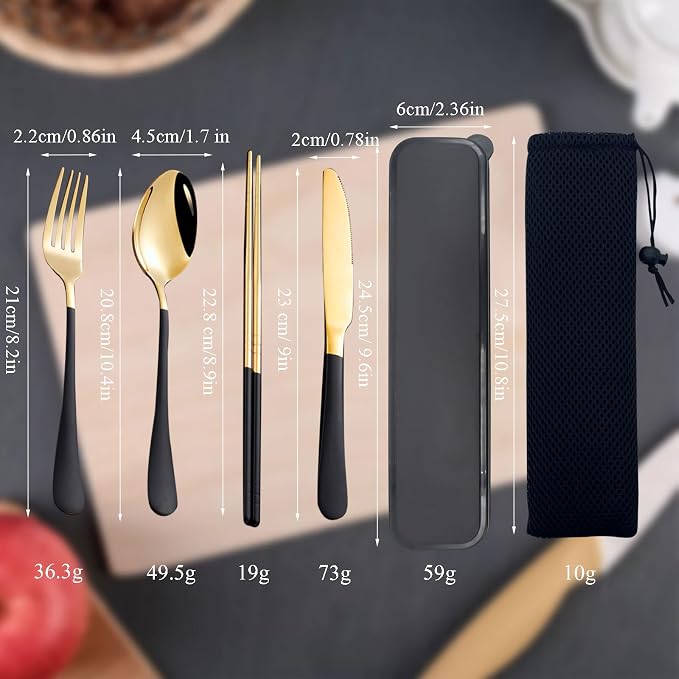 Black Portable Flatware Cutlery Set, TWUTGAYW Stainless Steel Travel Utensils - Image 5