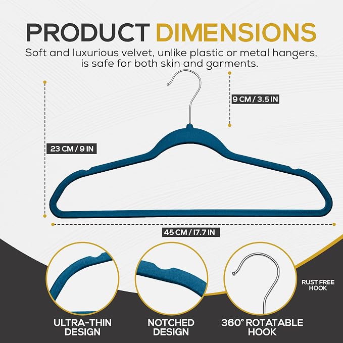 Premium Velvet Hangers 50 Pack Ultra Thin Non Slip Adult Felt Space Saving Slim - Image 2