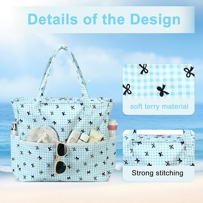 LEDAOU Large Beach Tote Bag Women Waterproof Sandproof Zipper Beach Tote Bag - Image 5
