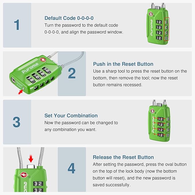 Puroma 2 Pack TSA Approved Luggage Locks, 4 Digit Combination Travel Locks - Image 6