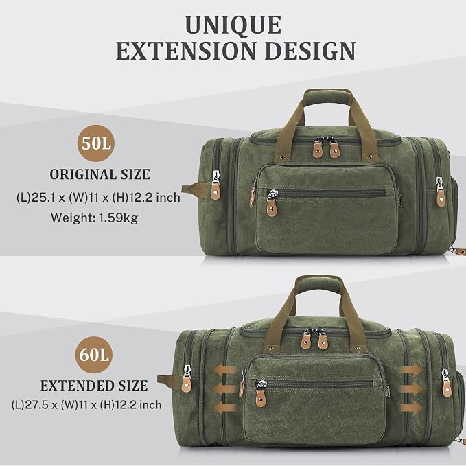 Gonex Canvas Duffle Bag 60L Travel Duffel Overnight Weekend Bag - Image 4