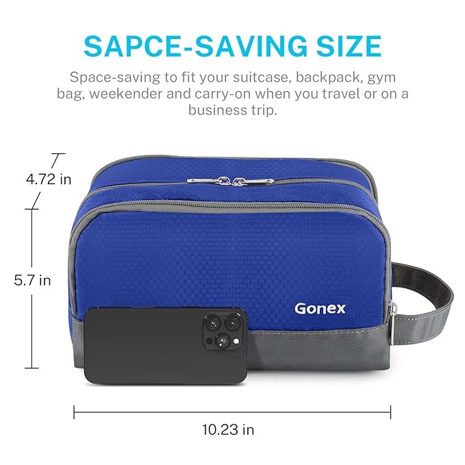 Gonex Travel Toiletry Bag Nylon, Dopp Kit Shaving Bag Toiletry Organizer Blue - Image 5