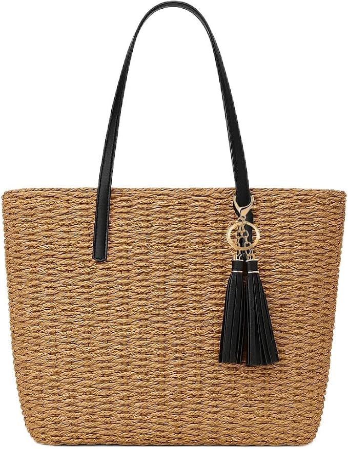 YXILEE Straw Bags For Women | M Size Travel Straw Totes Bag Woven Summer by YXILEE