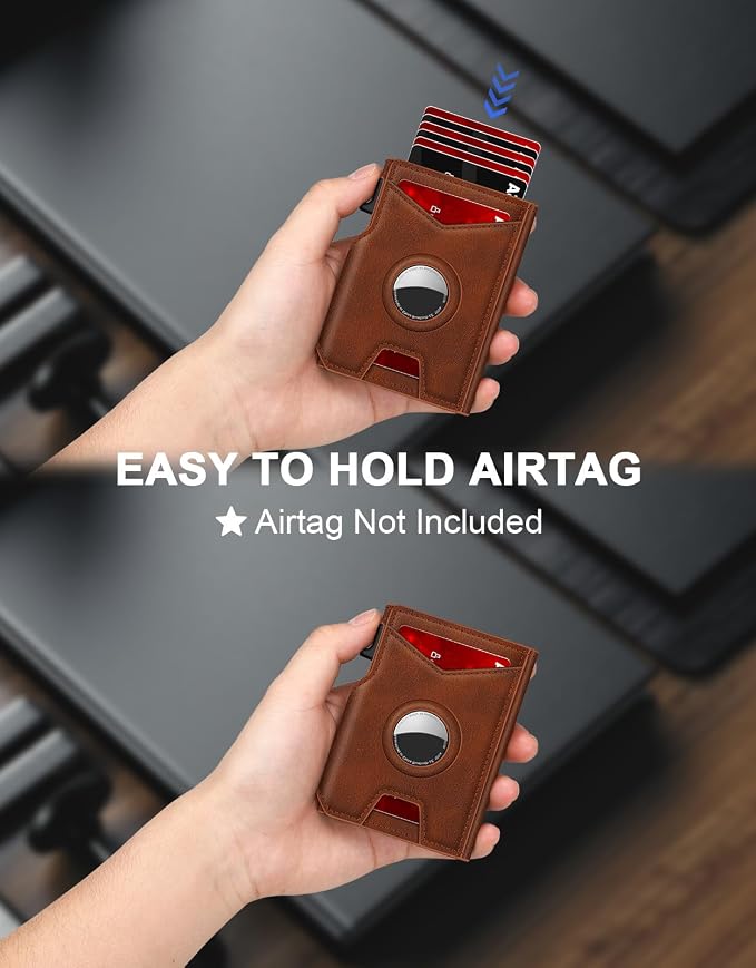 Airtag Wallet for Men, Minimalist Slim Mens Wallet Smart Pop Up Credit Card - Image 3