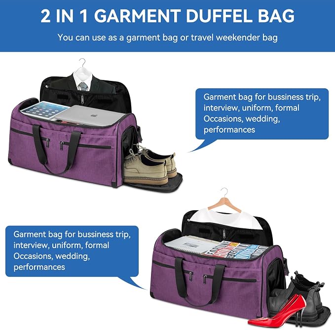 Large Garment Bag for Travel, Bukere Convertible Suit Travel Garment Duffel Bag - Image 6