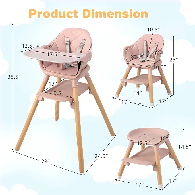 HONEY JOY Baby High Chair, 6 In 1 Convertible Wooden Highchair - Image 8
