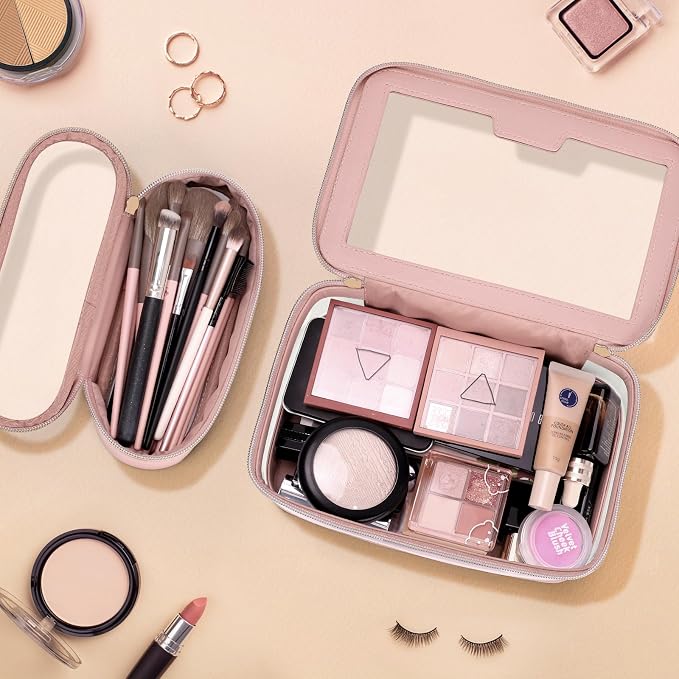 Travel Clear Makeup Bag with Makeup Brush Bag, Leather Makeup Case Toiletry Bag - Image 2