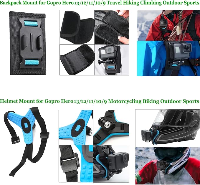 Accessories Kit for Go Pro 13 12 11 10 9 Black, 60M Waterproof Case Chest Mount - Image 6