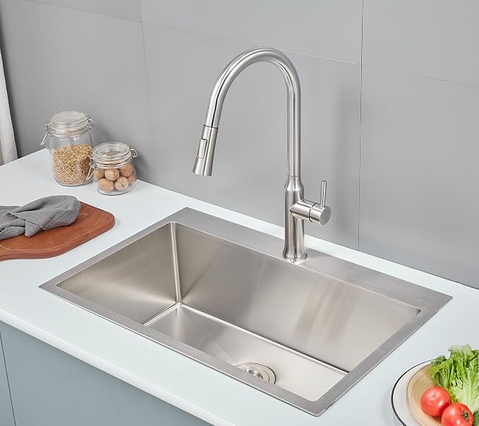 POPFLY 28×20 Inch Drop In SUS 304 Kitchen Sink, Top mount Stainless Steel 9 - Image 2