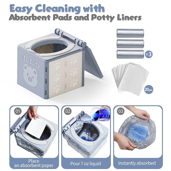 Travel Potty for Toddler with 3 Rolls Potty Liners, Foldable Car Potty for - Image 4