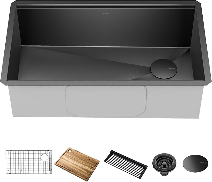KRAUS Kore Workstation 32-inch Undermount 16 Gauge Black Stainless Steel Single by KRAUS