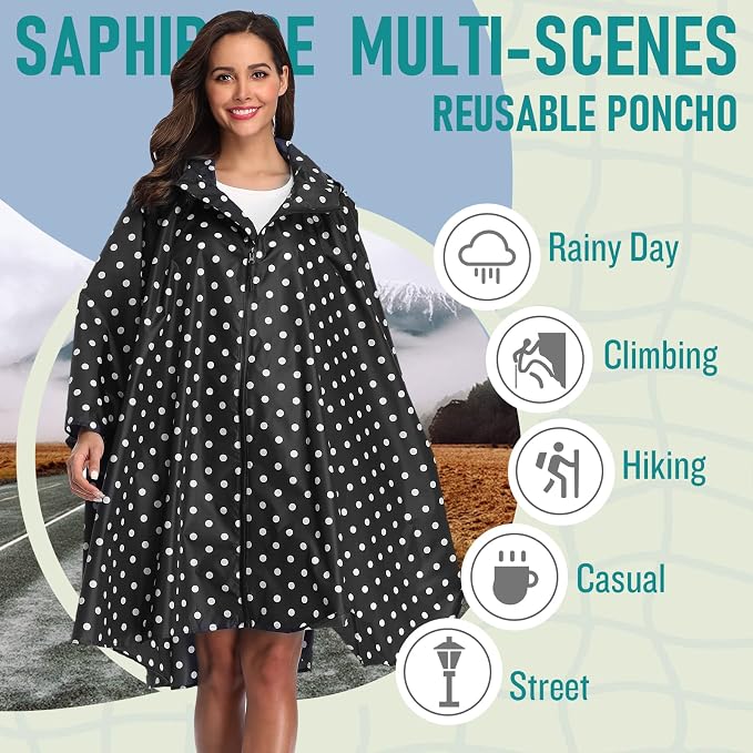 SaphiRose Unisex Rain Poncho Raincoat Hooded - Image 2