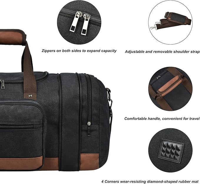 Litvyak Duffle Bag for Travel, Large 60L Canvas Travel Duffel Bags Overnight - Image 6