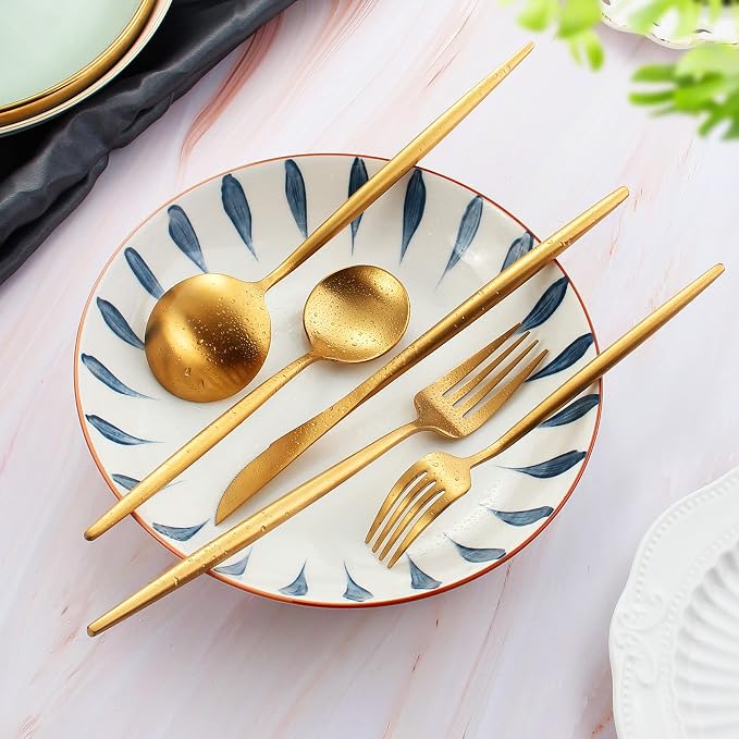 Matte Gold Silverware Set, IBIILII JEFF 40 Pieces Stainless Steel Flatware - Image 3