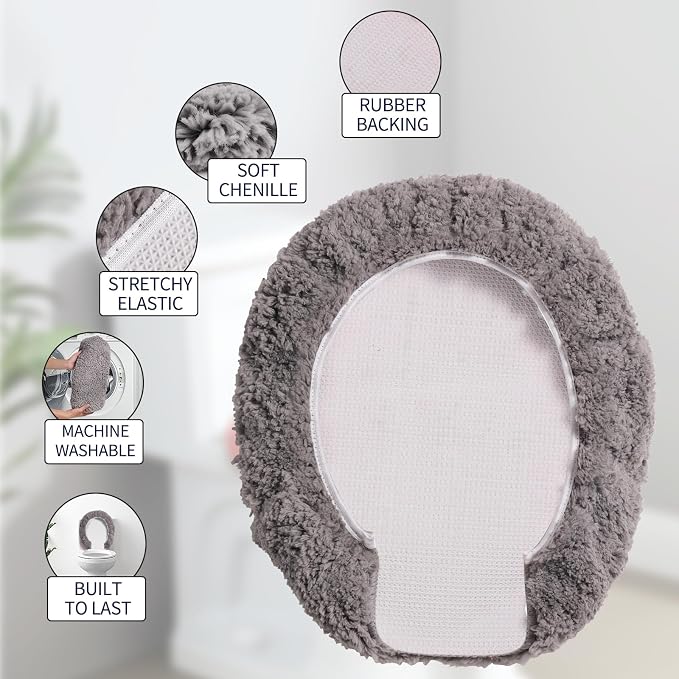 Microfiber Elongated Toilet Seat Cover 19.5"x 15" Machine Washable Solid Toilet - Image 4