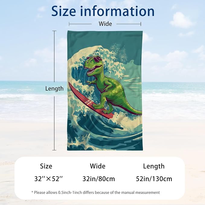 WZOMT Kids Dinosaur Beach Towel, Microfiber Dinosaurs Towels - Image 3