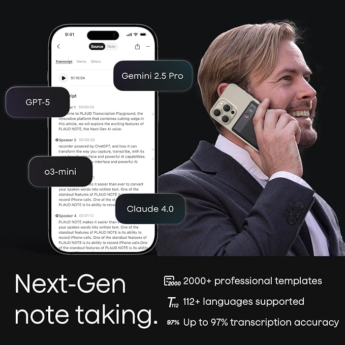 AI Voice Recorder, Note Voice Recorder w/Case, App Control, Transcribe & - Image 3
