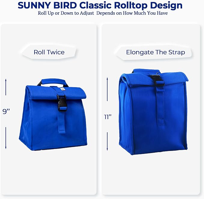 SUNNY BIRD Insulated Lunch Bag Rolltop Lunch Box Tote Lunchbox Bag - Image 3