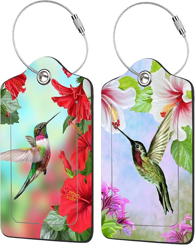 2 Pack Hummingbird with Hibiscus Luggage Tags by EOBKLAX