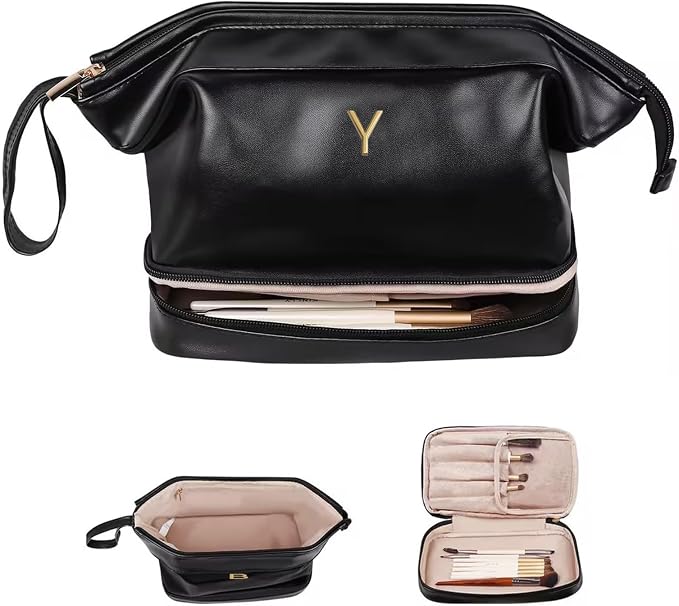 Travel Essentials for Friends Female Mom, Personalized Makeup Bag, Double Layer by Vogewood