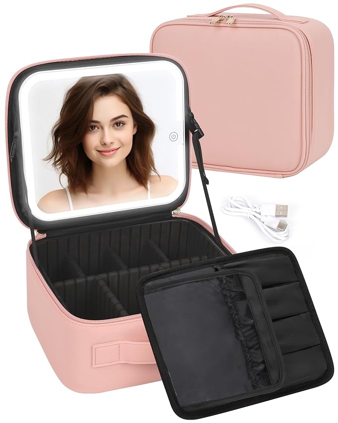 Makeup Bag With LED Mirror, Travel Makeup Case with Light up Mirror Large by TANTO