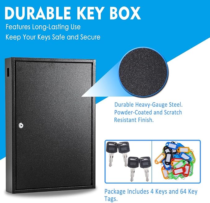 UMEKEN Key Box Wall Mount 64 Position Metal Valet Key Cabinet Lock Box - Image 3