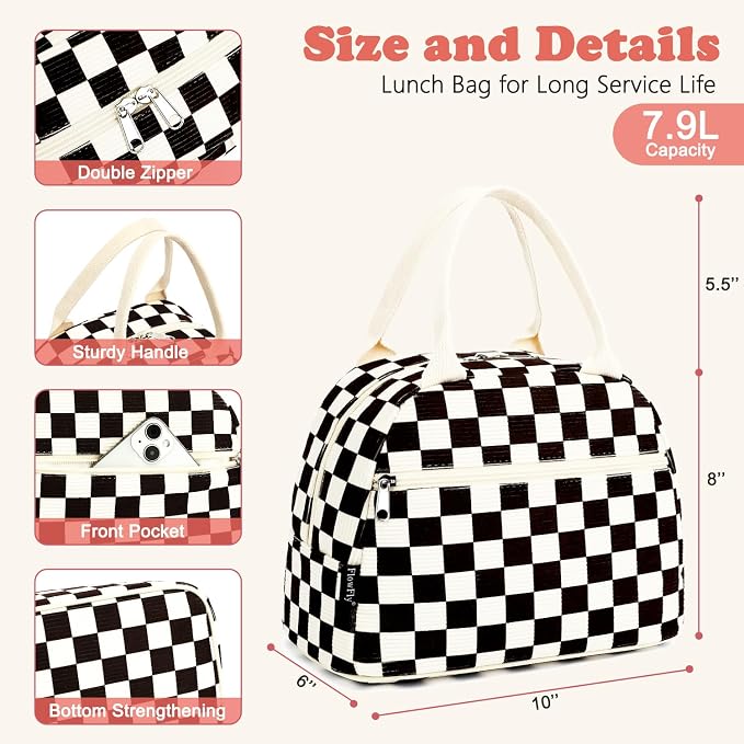 FlowFly Lunch Bag for Women Insulated Lunch Box Corduroy Lunch Tote Cooler for - Image 3