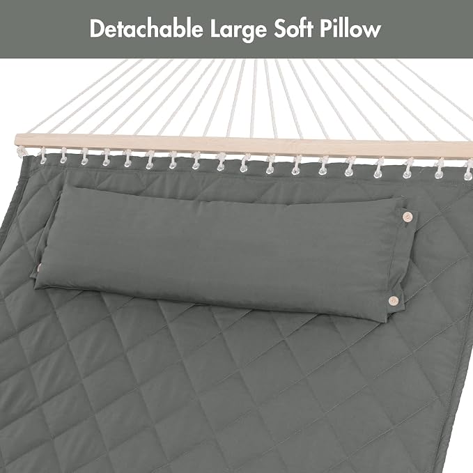 ANOW 2 Person Hammock with Spreader Bars and Detachable Pillow, Quilted Hammock - Image 8