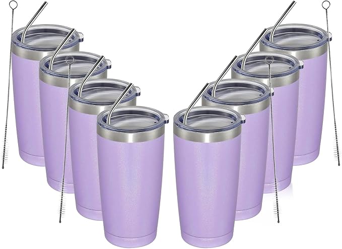 MEWAY 20oz Tumbler 8 Pack Double Wall Vacuum Insulated Travel Glitter Mug Bulk by MEWAY