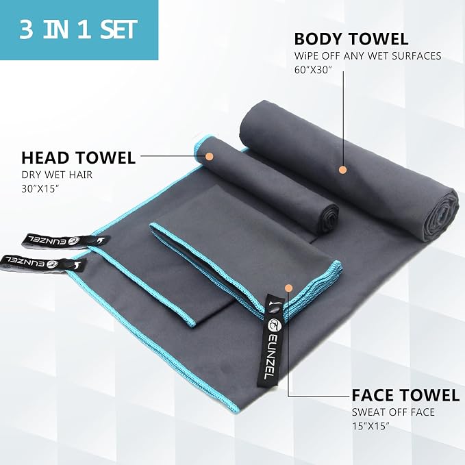 Eunzel Quick Dry Camping Towel, Microfiber Travel Towel 3 Size at 1 Pack - Image 2