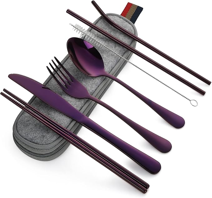 DEVICO Portable Utensils, Travel Camping Cutlery Set, 8-Piece including Knife by DEVICO