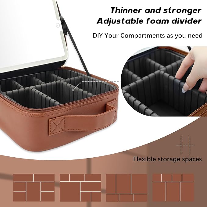 Makeup Bag with Led Mirror, Travel Makeup Organizer with 3 Color Setting - Image 3