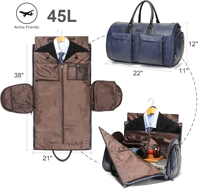 Leather Garment Bag for Travel, Modoker Carry On Suit Carrier Travel Bag - Image 2