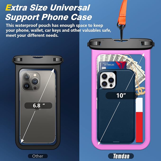 Temdan 2 Pcs Waterproof Phone Pouch, Universal IPX8 Waterproof Cell Phone Case - Image 2