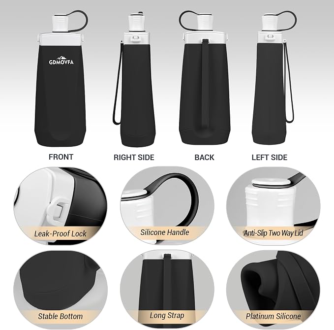 Collapsible Water Bottles, 20oz Reusable Silicone Foldable Water Bottle - Image 3