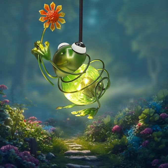Frog Solar Outdoor Hanging Lantern Creative Small Sculpture Lights Durable by Unknown