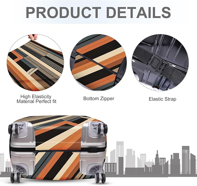 ANNA QUEEN Modern Geometric Luggage Cover, Abstract Striped Suitcase Protector - Image 4